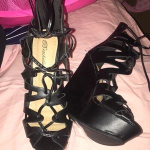 Black Strappy Wedges